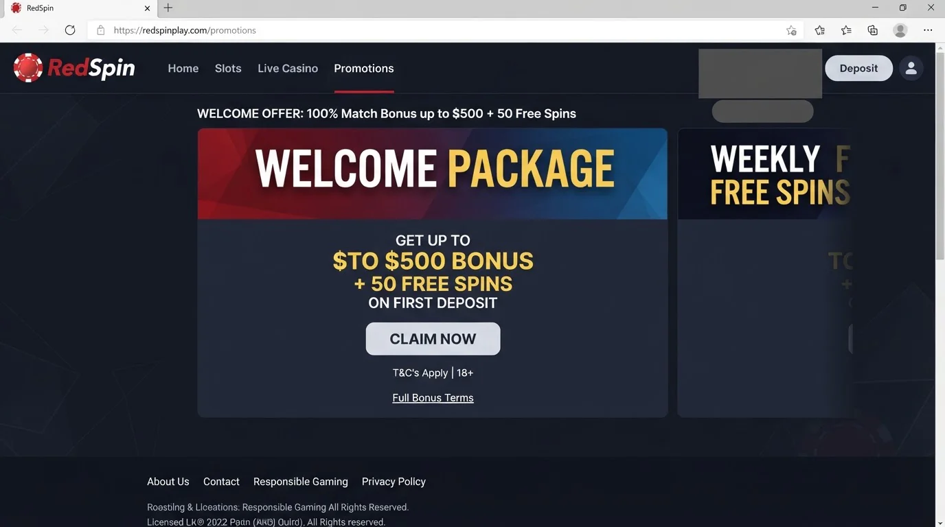 RedSpin promotion or bonus terms panel