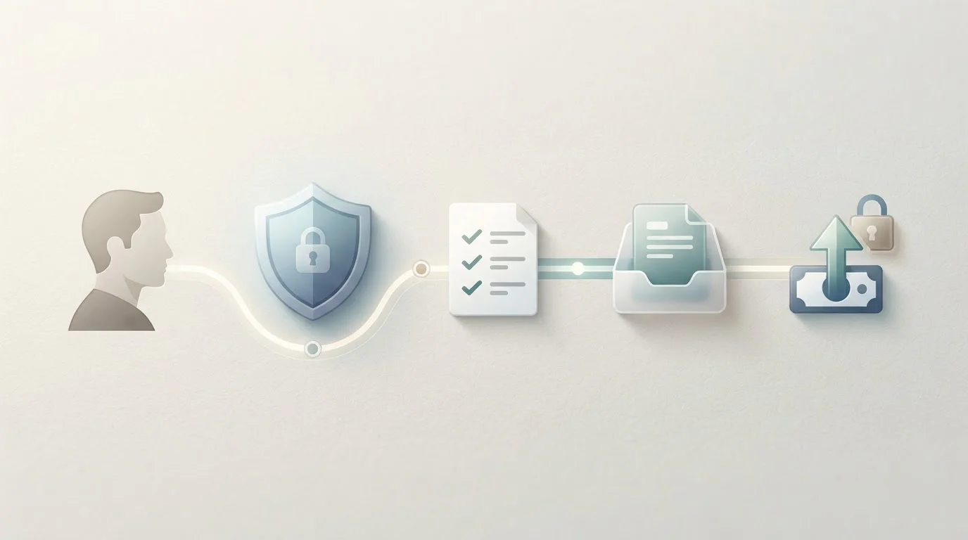 Editorial illustration of RedSpin account identity controls, KYC and withdrawal steps